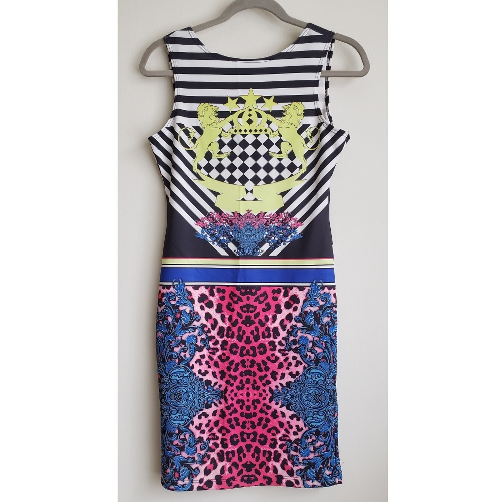 Striped Cheetah Graphic Print Tank Bodycon Dress